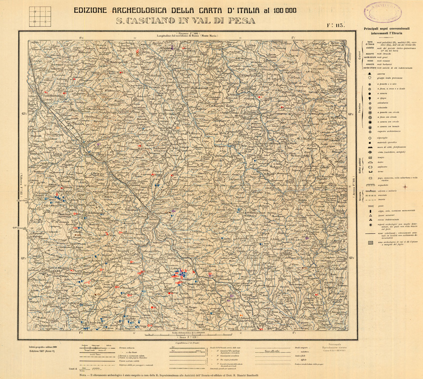 (N:35530) EDIZIONE ARCHEOLOGICA DELLA CARTA D'ITALIA FOGLIO 113 S. CASCIANO IN VAL DI PESA (SE008775) Carte e stampe antiche: riproduzione a colori su carta (formato A1)