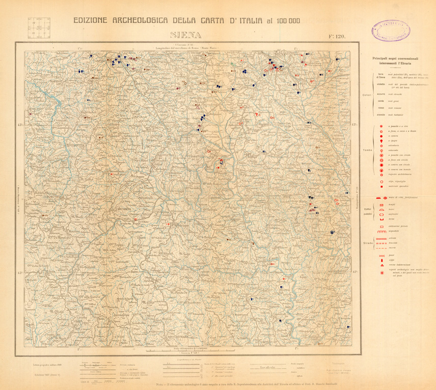 (N:35532) EDIZIONE ARCHEOLOGICA DELLA CARTA D'ITALIA FOGLIO 120 SIENA (SE008777) Carte e stampe antiche: riproduzione a colori su carta (formato A1)