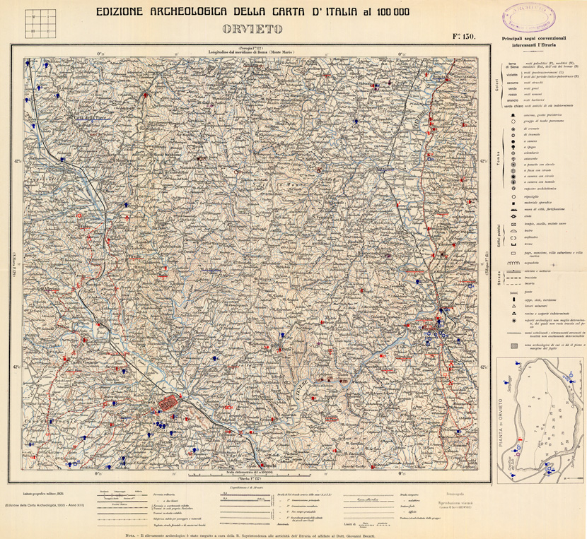 (N:35535) EDIZIONE ARCHEOLOGICA DELLA CARTA D'ITALIA FOGLIO 130 ORVIETO (SE008780) Carte e stampe antiche: riproduzione a colori su carta (formato A1)