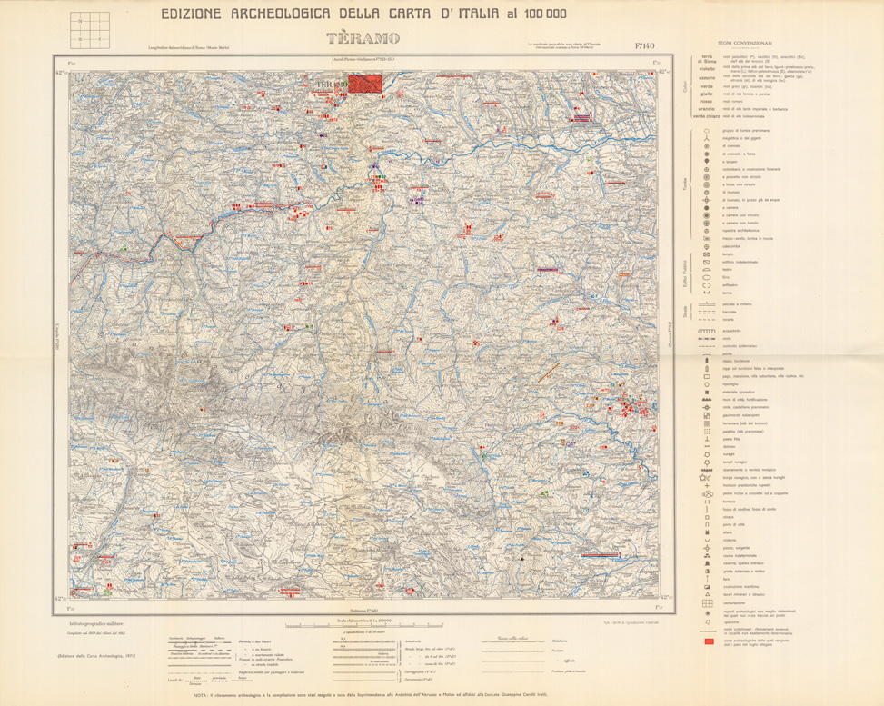 (N:35536) EDIZIONE ARCHEOLOGICA DELLA CARTA D'ITALIA FOGLIO 140 TERAMO (SE008781) Carte e stampe antiche: riproduzione a colori su carta (formato A1)