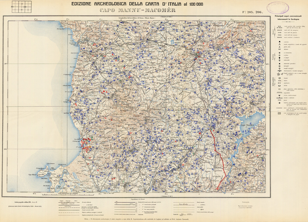 (N:35545) EDIZIONE ARCHEOLOGICA DELLA CARTA D'ITALIA FOGLIO 205-206 CAPO MANNU-MACOMER (SE008790) Carte e stampe antiche: riproduzione a colori su carta (formato A1)