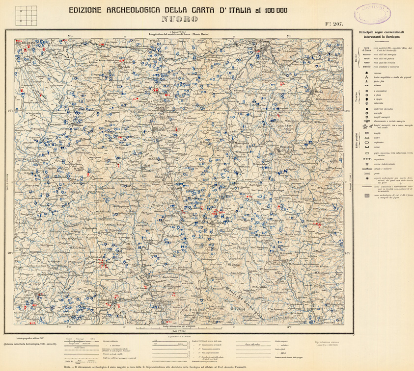 (N:35546) EDIZIONE ARCHEOLOGICA DELLA CARTA D'ITALIA FOGLIO 207 NUORO (SE008791) Carte e stampe antiche: riproduzione a colori su carta (formato A1)