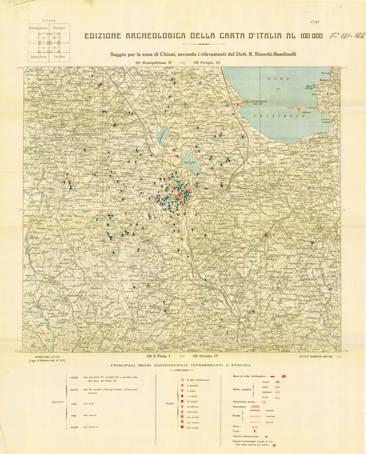 (N:35558) EDIZIONE ARCHEOLOGICA DELLA CARTA D'ITALIA FOGLI 121-122 (SAGGIO PER LA ZONA DI CHIUSI) (SE008803) Carte e stampe antiche: riproduzione a colori su carta (formato A1)