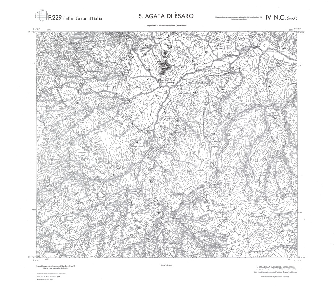 (N:36059) CALABRIA  FOGLIO 229 IV NO SEZ C S.AGATA DI ESARO (SE008880) Carte e stampe antiche: riproduzione a colori su carta (formato A1)
