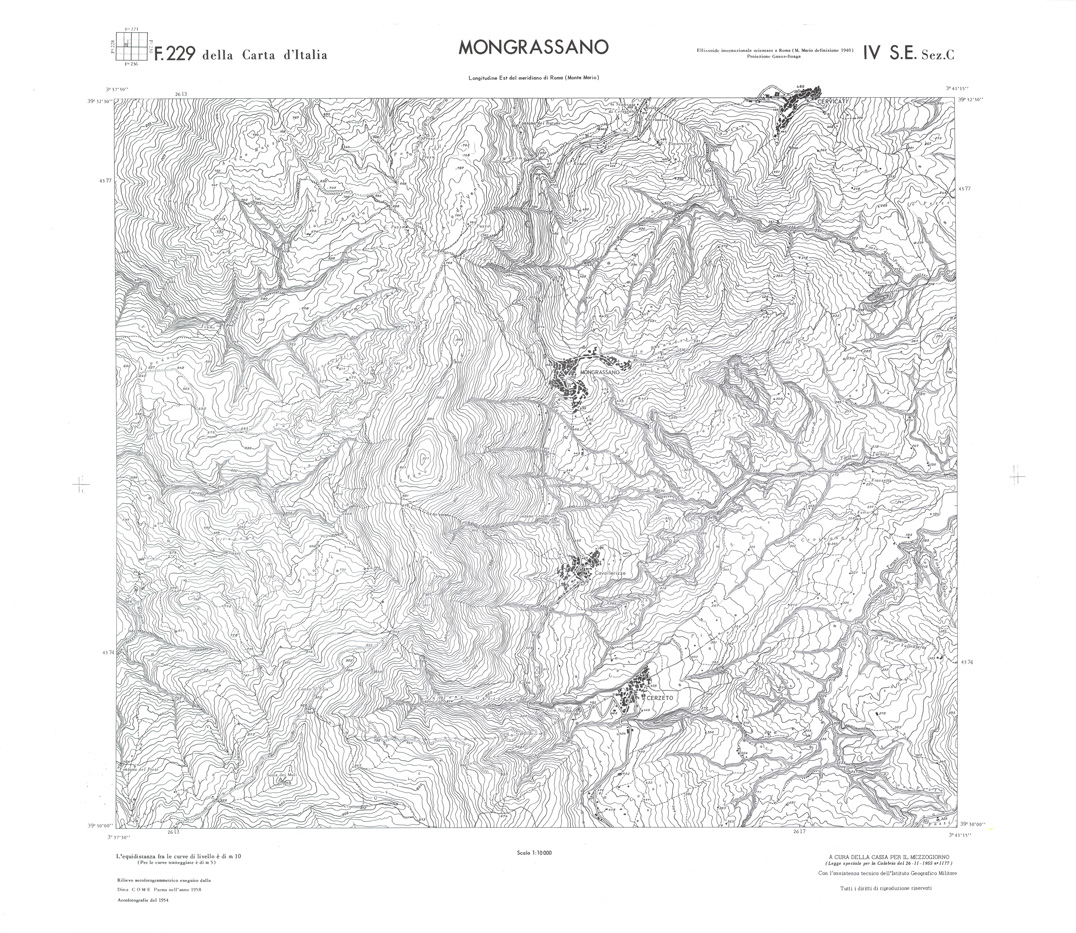 (N:36067) CALABRIA  FOGLIO 229 IV SE SEZ C MONGRASSANO (SE008888) Carte e stampe antiche: riproduzione a colori su carta (formato A1)