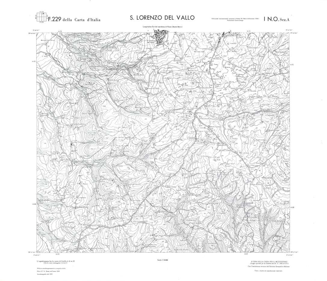 (N:36106) CALABRIA  FOGLIO 229 I NO SEZ A S.LORENZO DEL VALLO (SE008927) Carte e stampe antiche: riproduzione a colori su carta (formato A1)