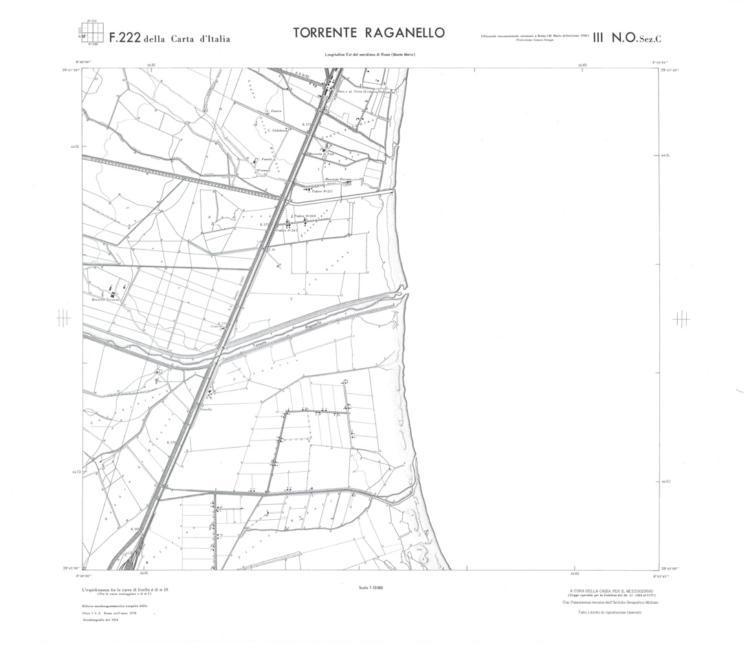 (N:36137) CALABRIA  FOGLIO 222 III NO SEZ C TORRENTE RAGANELLO (SE008958) Carte e stampe antiche: riproduzione a colori su carta (formato A1)