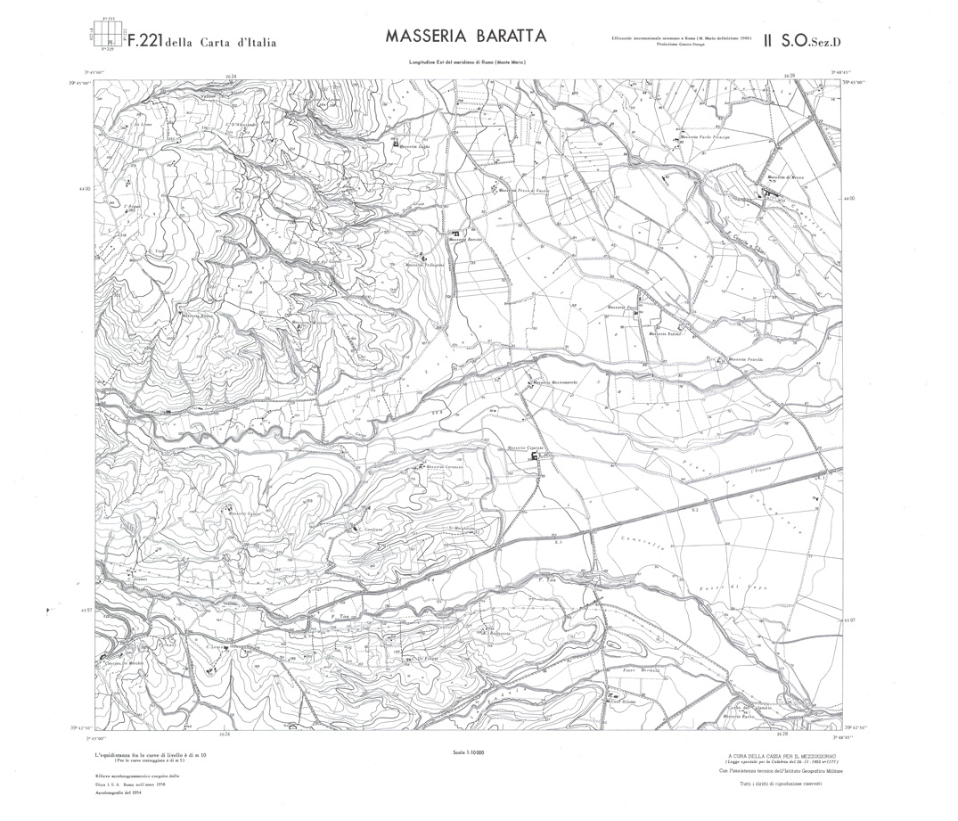 (N:36182) CALABRIA  FOGLIO 221 II SO SEZ D MASSERIA BARATTA (SE009003) Carte e stampe antiche: riproduzione a colori su carta (formato A1)