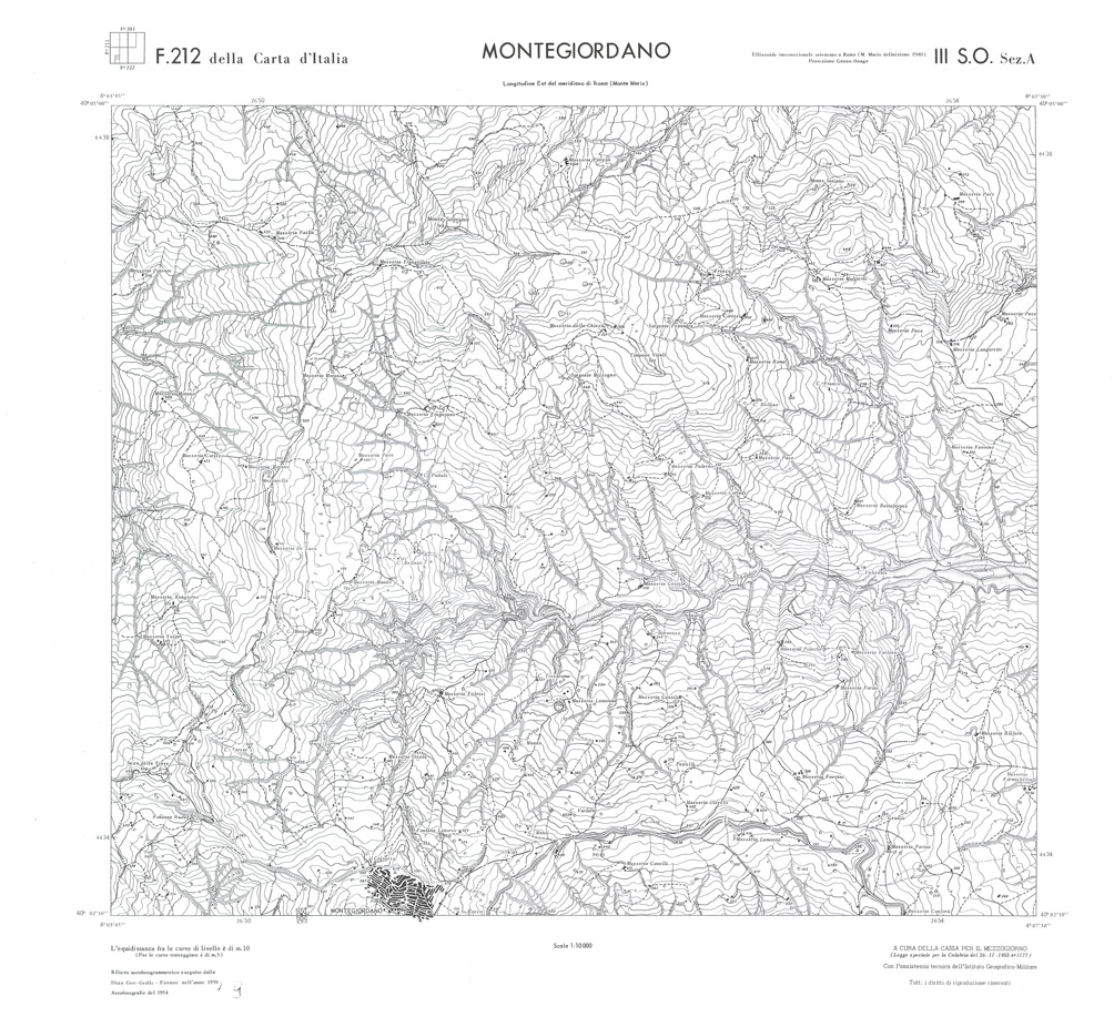 (N:36238) CALABRIA  FOGLIO 212 III SO SEZ A MONTEGIORDANO (SE009057) Carte e stampe antiche: riproduzione a colori su carta (formato A1)