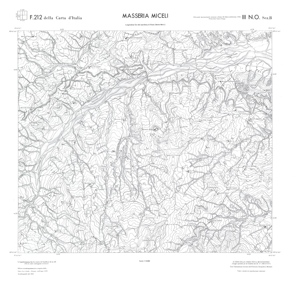 (N:36244) CALABRIA  FOGLIO 212 III NO SEZ B MASSERIA MICELI (SE009062) Carte e stampe antiche: riproduzione a colori su carta (formato A1)