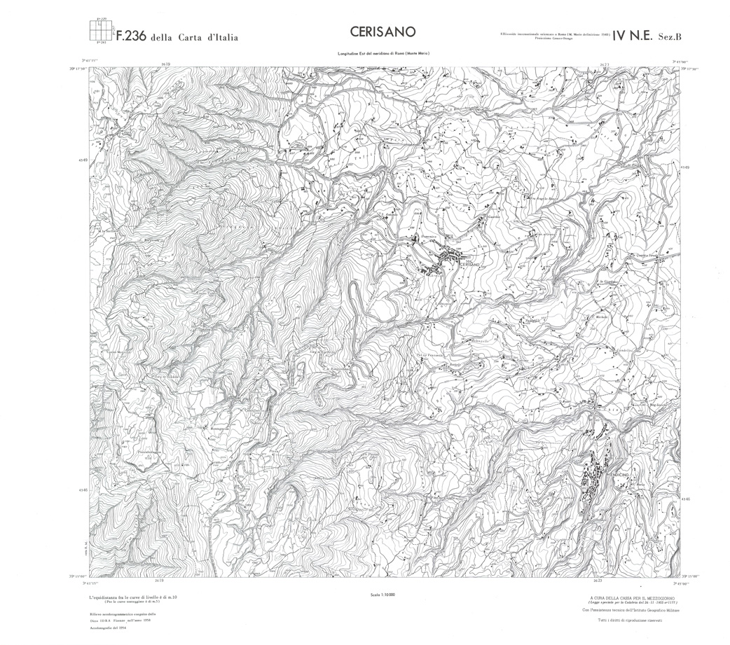 (N:36316) CALABRIA  FOGLIO 236 IV NE SEZ B CERISANO (SE009133) Carte e stampe antiche: riproduzione a colori su carta (formato A1)