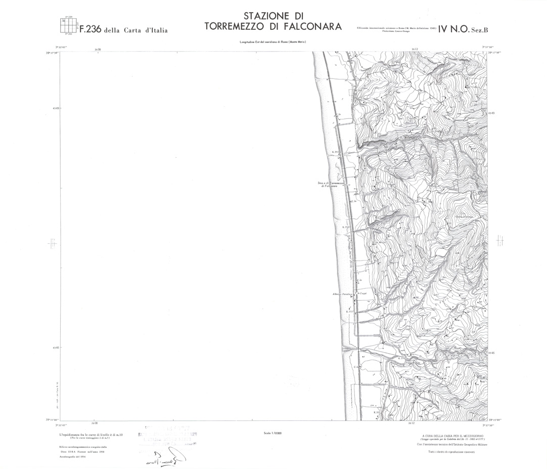 (N:36324) CALABRIA  FOGLIO 236 IV NO SEZ B STAZIONE DI TORREMEZZO DI FALCONARA (SE009141) Carte e stampe antiche: riproduzione a colori su carta (formato A1)