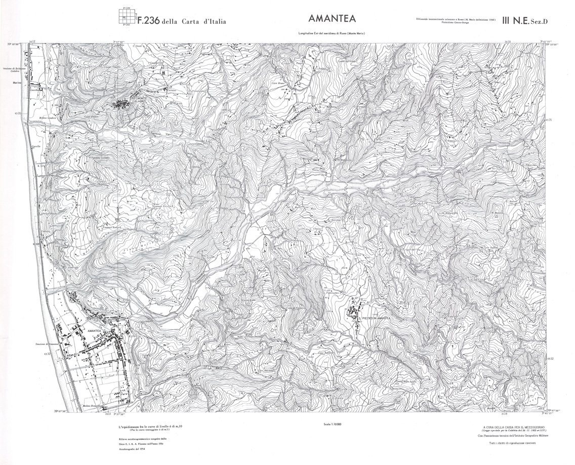 (N:36330) CALABRIA  FOGLIO 236 III NE SEZ D AMANTEA (SE009147) Carte e stampe antiche: riproduzione a colori su carta (formato A1)