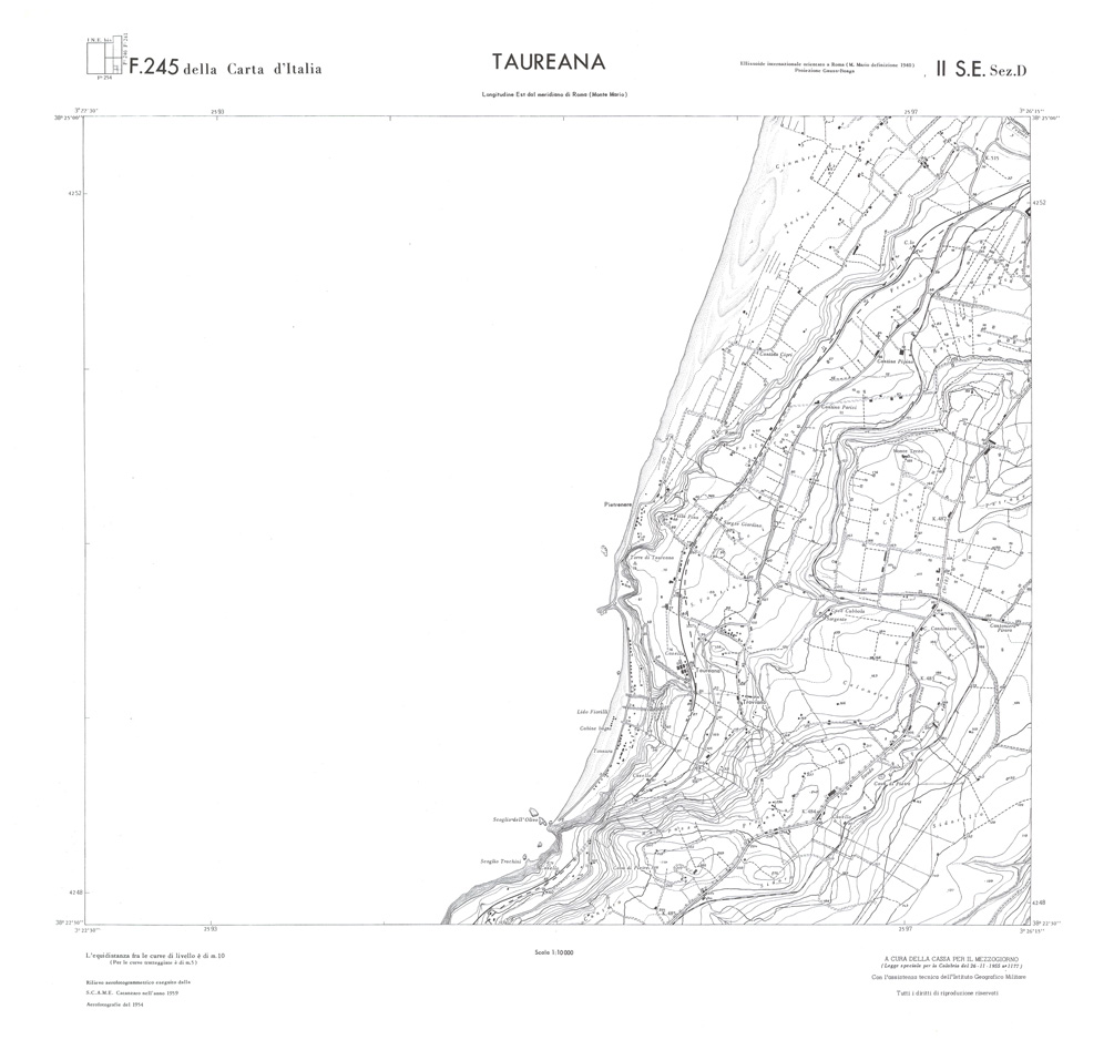 (N:36491) CALABRIA  FOGLIO 245 II SE SEZ D TAUREANA (SE009250) Carte e stampe antiche: riproduzione a colori su carta (formato A1)