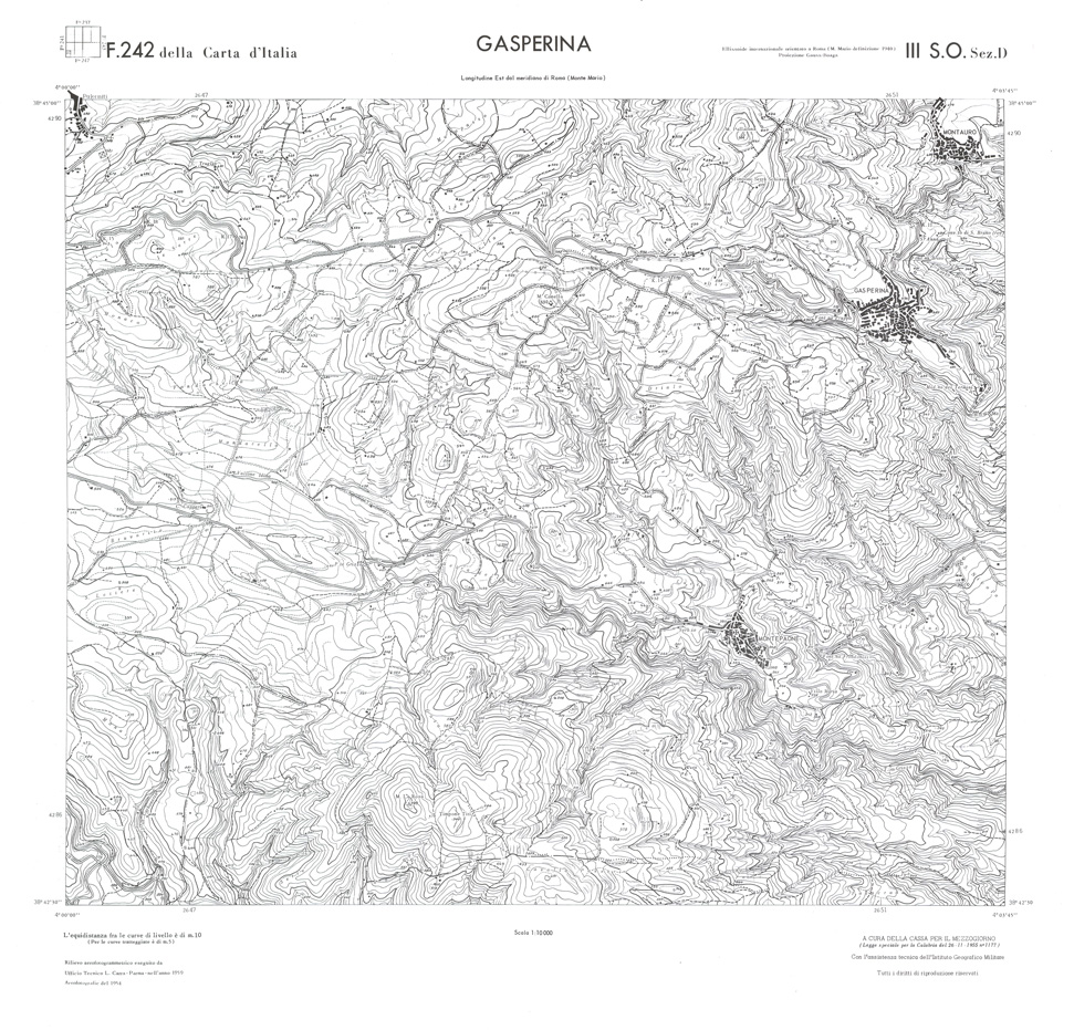 (N:36536) CALABRIA  FOGLIO 242 III SO SEZ D GASPERINA (SE009295) Carte e stampe antiche: riproduzione a colori su carta (formato A1)