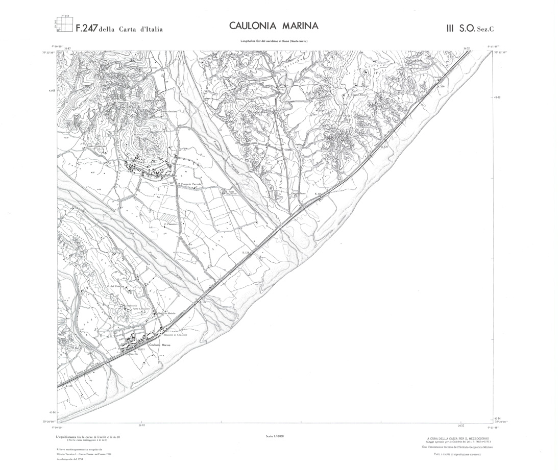 (N:36554) CALABRIA  FOGLIO 247 III SO SEZ C CAULONIA MARINA (SE009313) Carte e stampe antiche: riproduzione a colori su carta (formato A1)