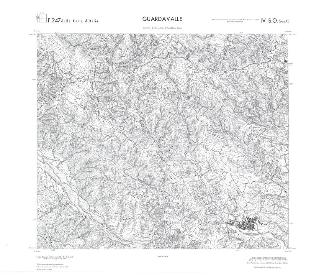 (N:36561) CALABRIA  FOGLIO 247 IV SO SEZ C GUARDAVALLE (SE009320) Carte e stampe antiche: riproduzione a colori su carta (formato A1)