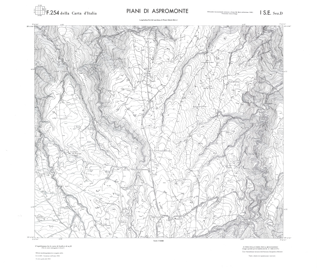 (N:36574) CALABRIA  FOGLIO 254 I SE SEZ D PIANI DI ASPROMONTE (SE009333) Carte e stampe antiche: riproduzione a colori su carta (formato A1)