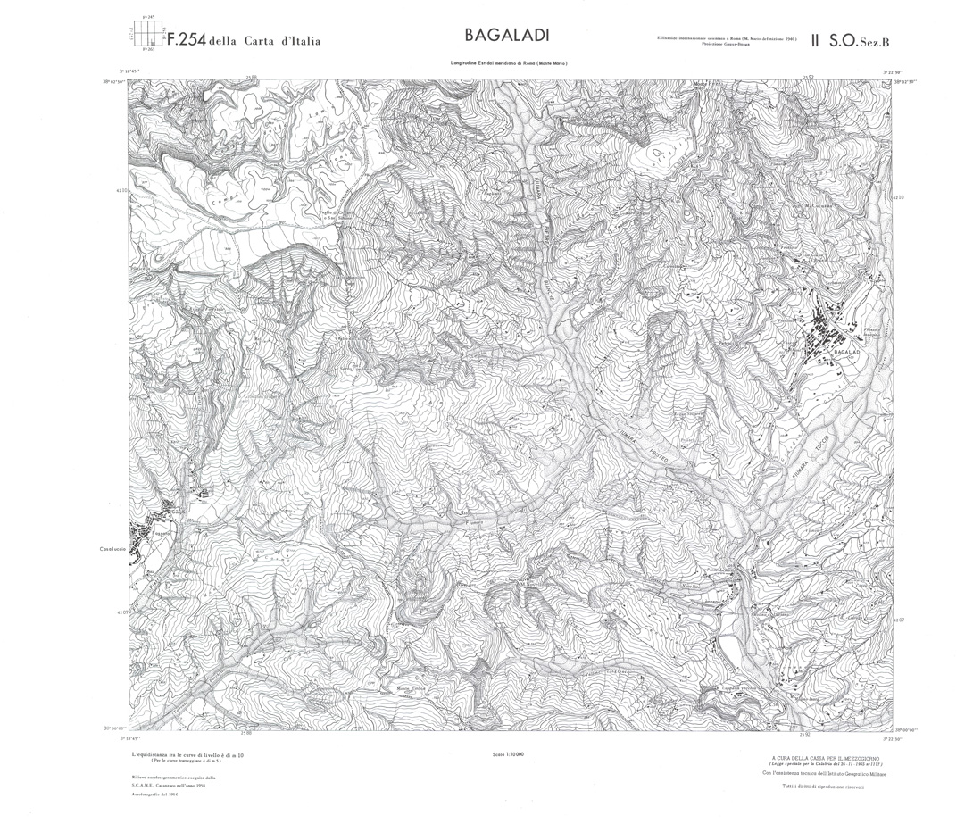 (N:36591) CALABRIA  FOGLIO 254 II SO SEZ B BAGALADI (SE009350) Carte e stampe antiche: riproduzione a colori su carta (formato A1)