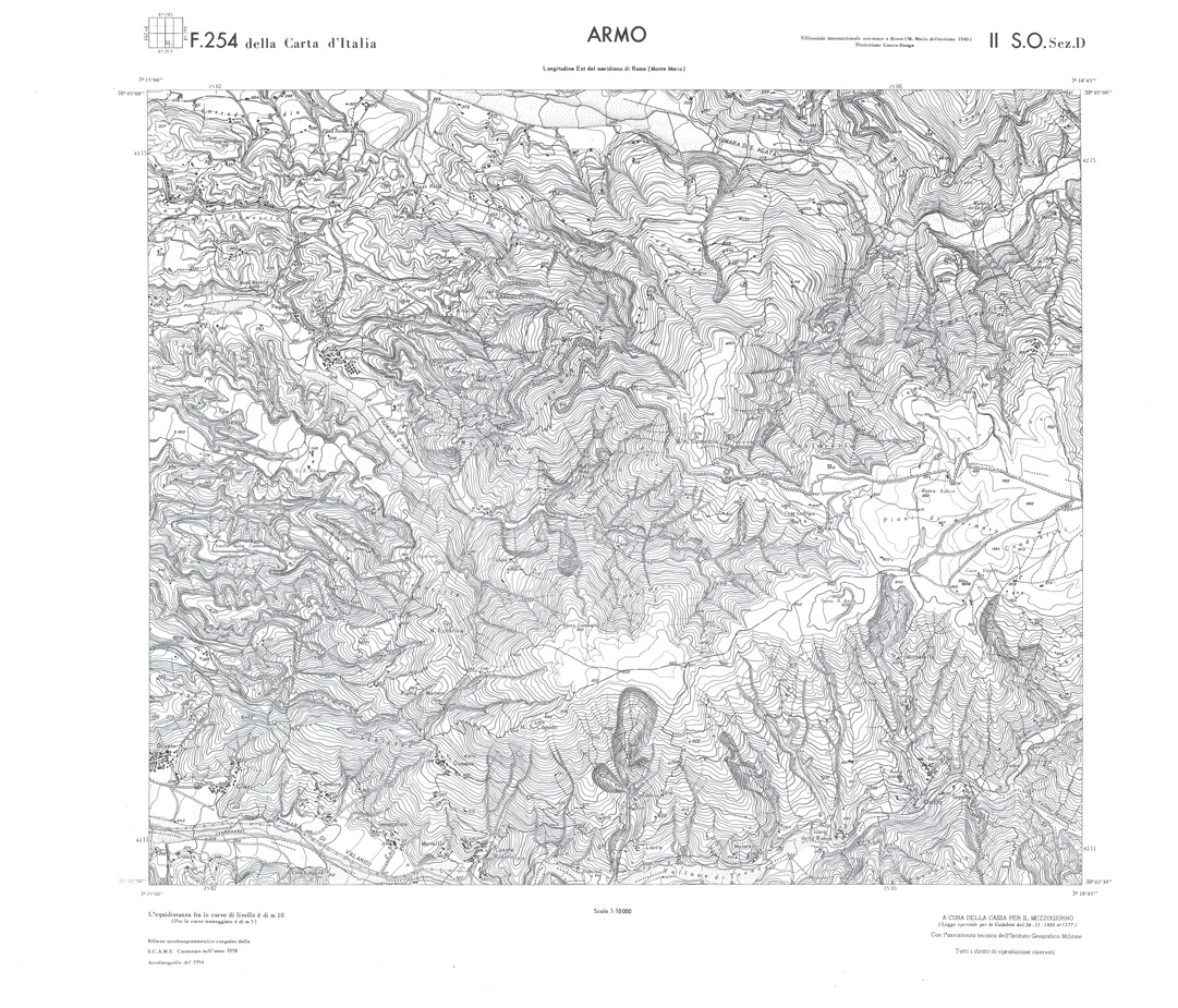 (N:36593) CALABRIA  FOGLIO 254 II SO SEZ D ARMO (SE009352) Carte e stampe antiche: riproduzione a colori su carta (formato A1)