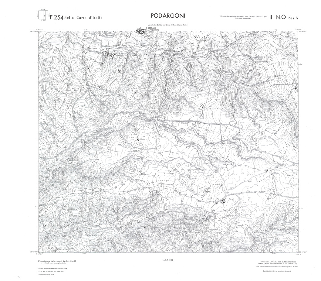 (N:36594) CALABRIA  FOGLIO 254 II NO SEZ A PODARGONI (SE009353) Carte e stampe antiche: riproduzione a colori su carta (formato A1)