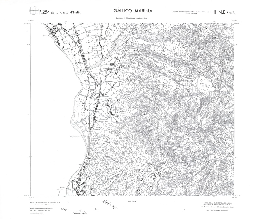 (N:36598) CALABRIA  FOGLIO 254 III NE SEZ A GALLICO MARINA (SE009357) Carte e stampe antiche: riproduzione a colori su carta (formato A1)