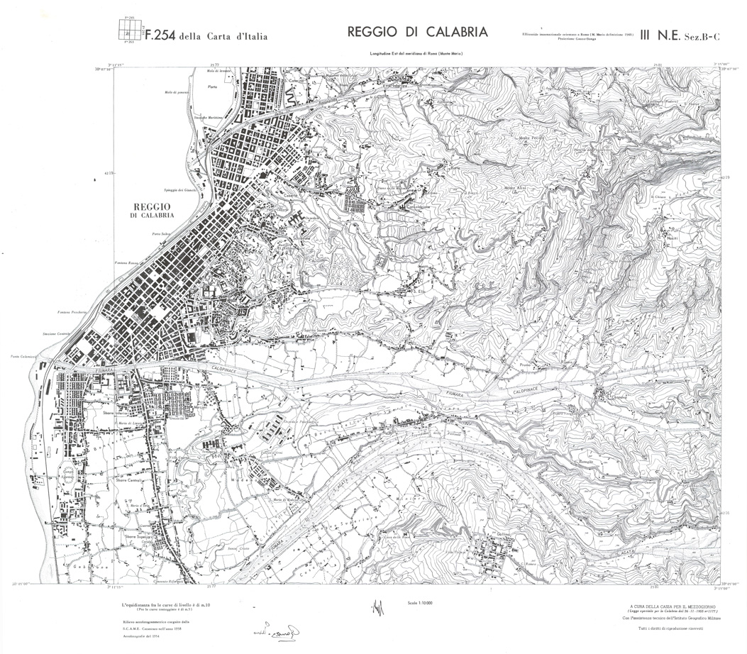(N:36599) CALABRIA  FOGLIO 254 III NE SEZ B-C REGGIO DI CALABRIA (SE009358) Carte e stampe antiche: riproduzione a colori su carta (formato A1)