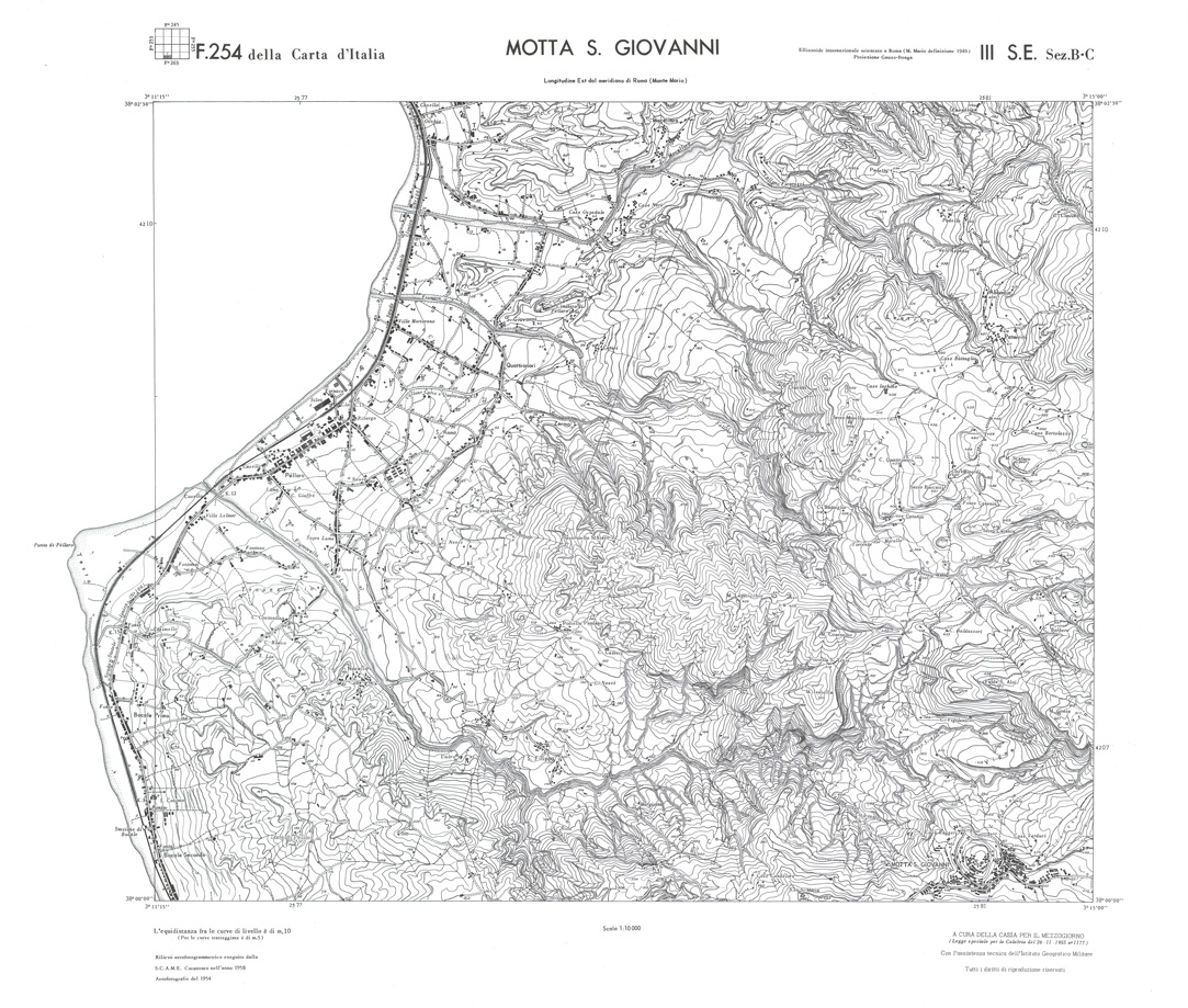 (N:36600) CALABRIA  FOGLIO 254 III SE SEZ B-C MOTTA S. GIOVANNI (SE009359) Carte e stampe antiche: riproduzione a colori su carta (formato A1)
