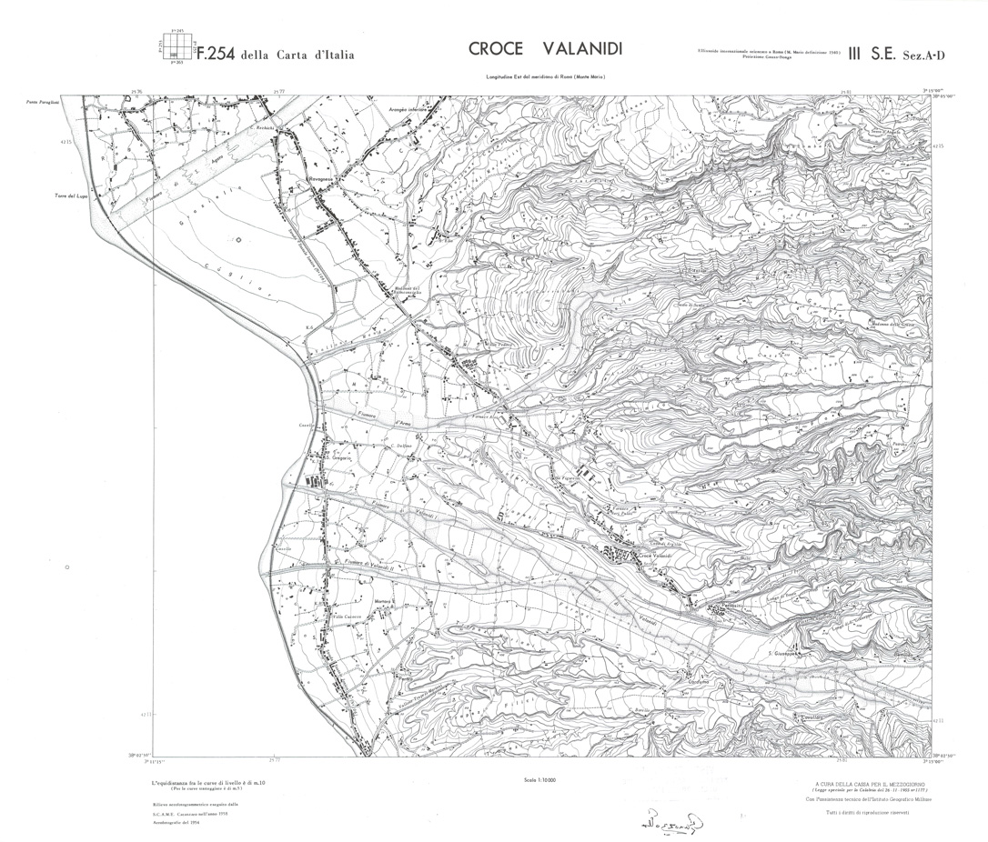 (N:36601) CALABRIA  FOGLIO 254 III SE SEZ A-D CROCE VALANIDI (SE009360) Carte e stampe antiche: riproduzione a colori su carta (formato A1)