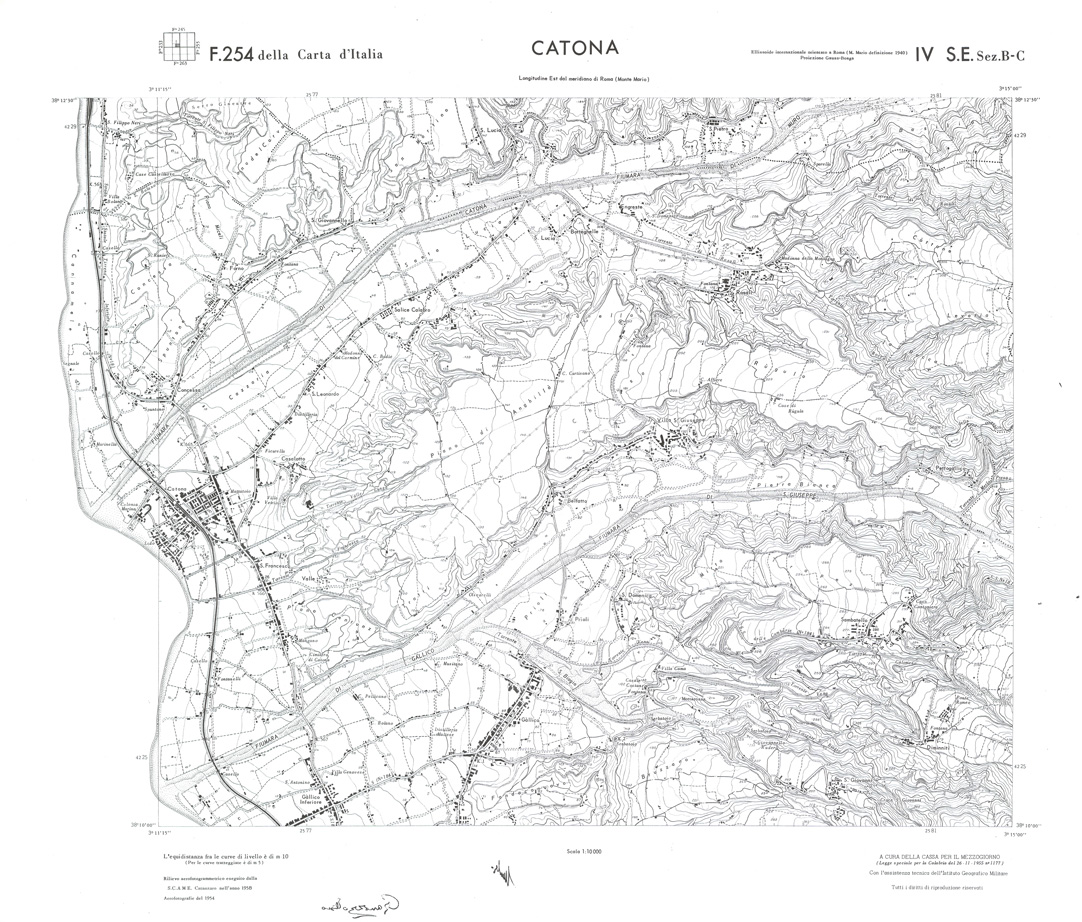 (N:36603) CALABRIA  FOGLIO 254 IV SE SEZ B-C CATONA (SE009362) Carte e stampe antiche: riproduzione a colori su carta (formato A1)