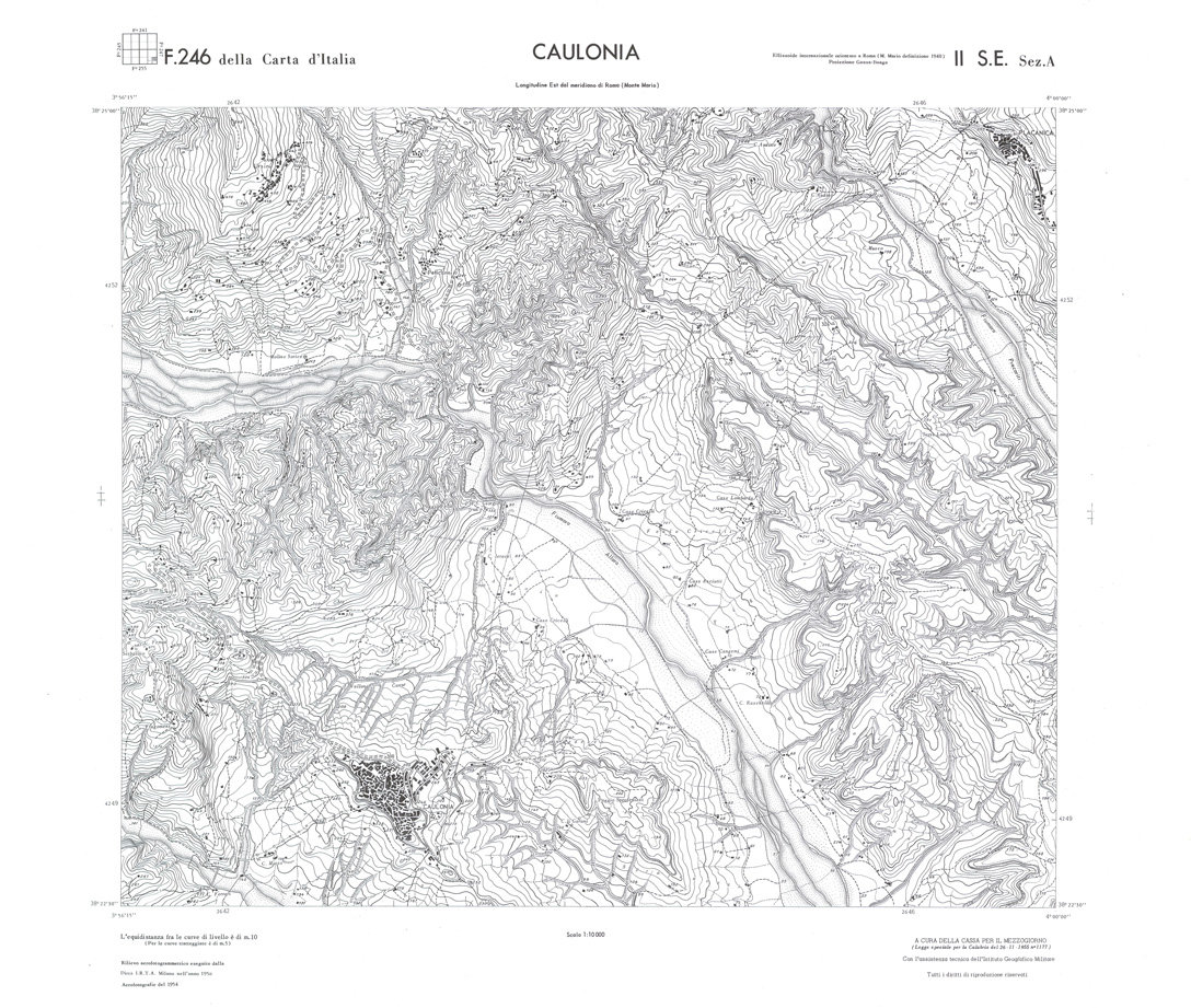 (N:36624) CALABRIA  FOGLIO 246 II  SE SEZ A CAULONIA (SE009383) Carte e stampe antiche: riproduzione a colori su carta (formato A1)