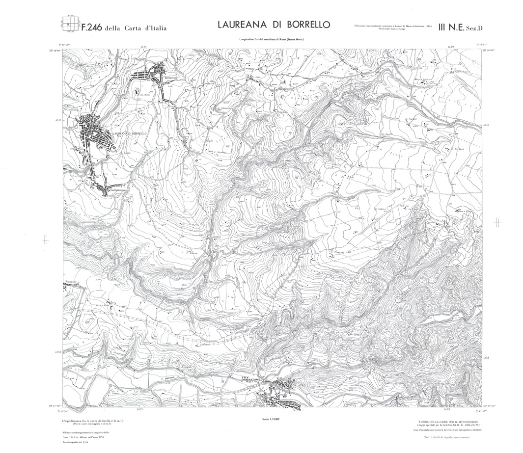 (N:36639) CALABRIA  FOGLIO 246 III NE SEZ D LAUREANA DI BORRELLO (SE009398) Carte e stampe antiche: riproduzione a colori su carta (formato A1)