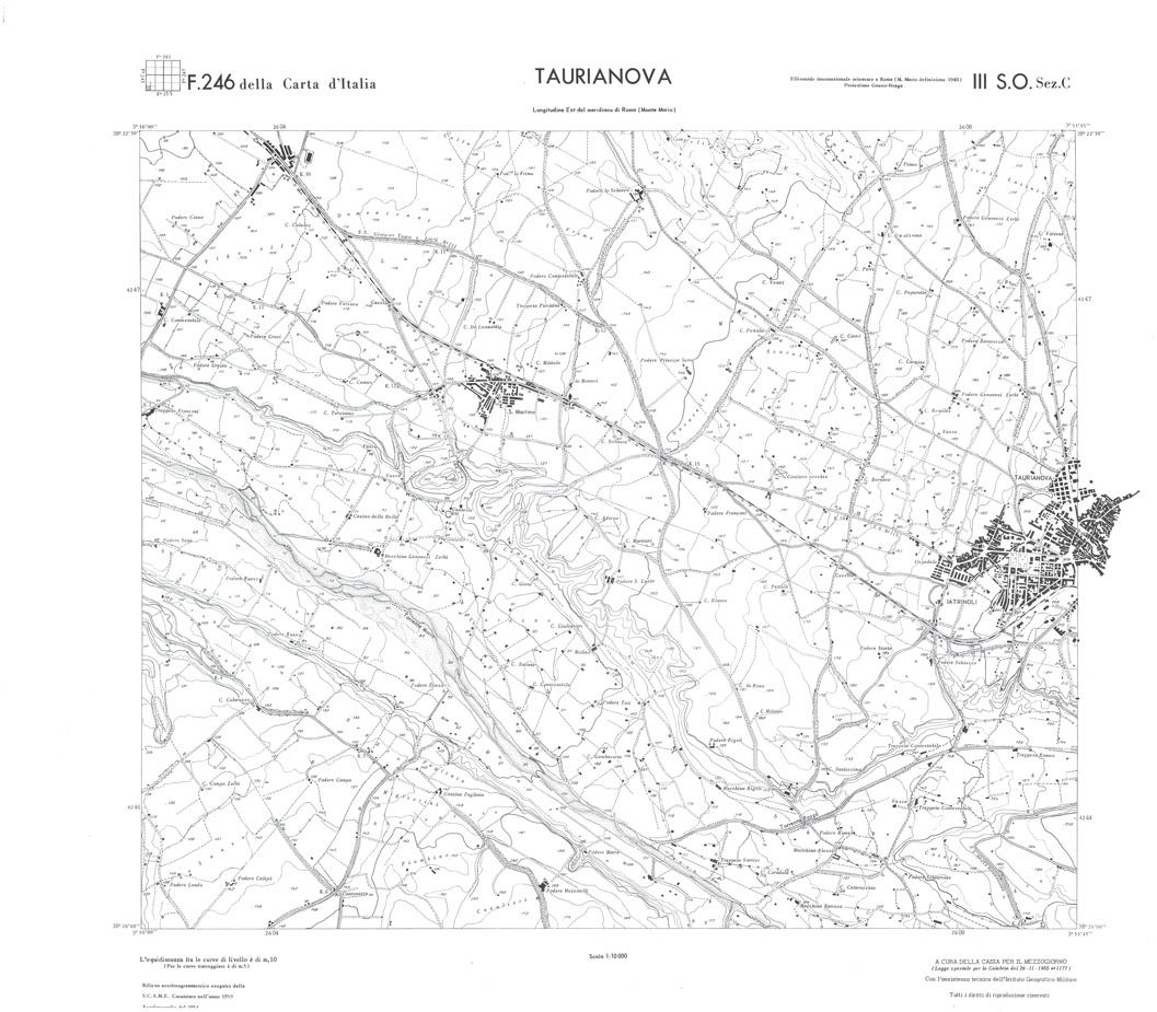 (N:36646) CALABRIA  FOGLIO 246 III SO SEZ C TAURIANOVA (SE009405) Carte e stampe antiche: riproduzione a colori su carta (formato A1)
