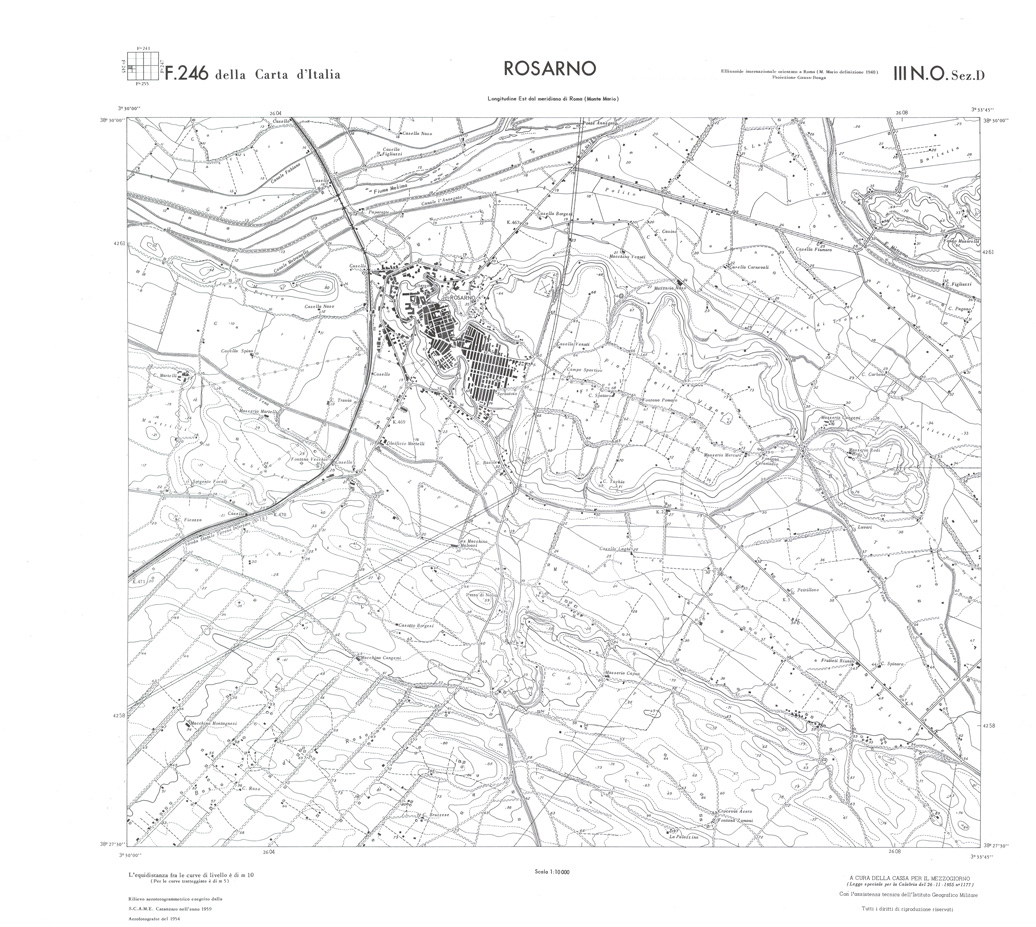 (N:36651) CALABRIA  FOGLIO 246 III NO SEZ D ROSARNO (SE009410) Carte e stampe antiche: riproduzione a colori su carta (formato A1)