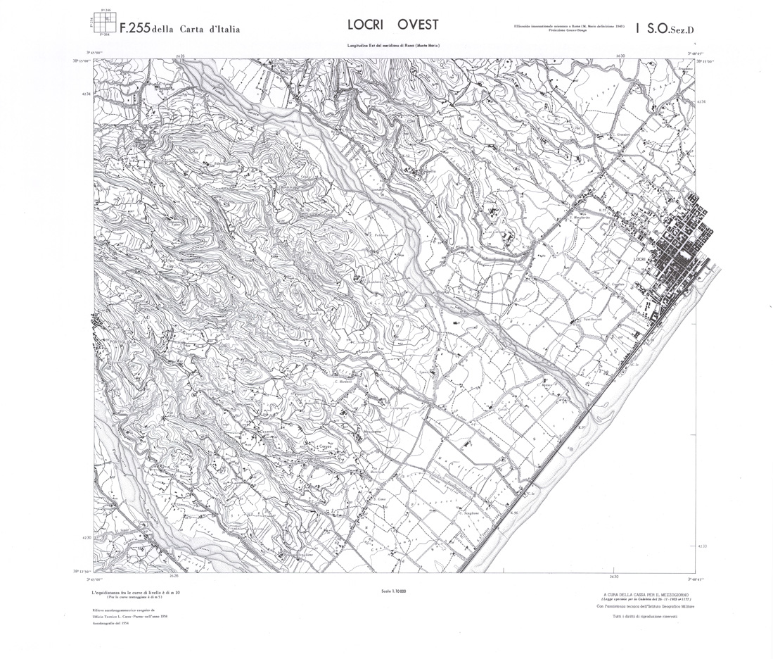 (N:36672) CALABRIA  FOGLIO 255 I SO SEZ D LOCRI OVEST (SE009431) Carte e stampe antiche: riproduzione a colori su carta (formato A1)