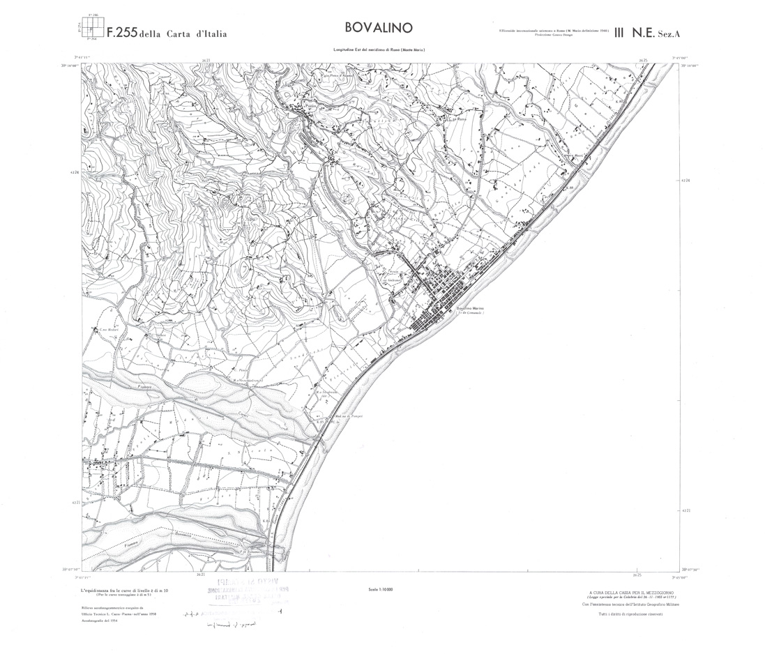 (N:36677) CALABRIA  FOGLIO 255 III NE SEZ A BOVALINO (SE009436) Carte e stampe antiche: riproduzione a colori su carta (formato A1)