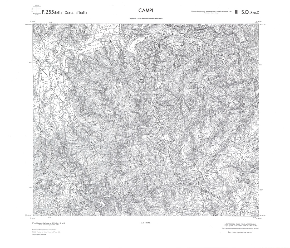 (N:36686) CALABRIA  FOGLIO 255 III SO SEZ C CAMPI (SE009445) Carte e stampe antiche: riproduzione a colori su carta (formato A1)