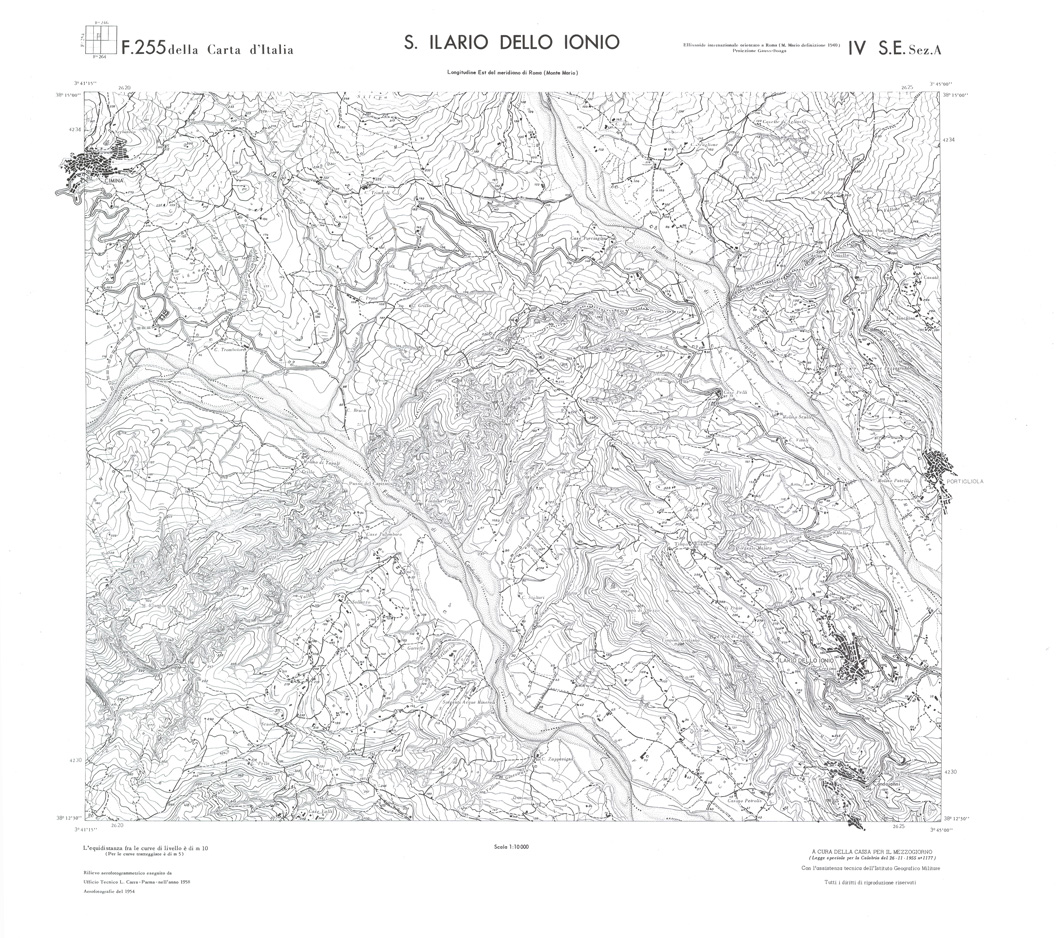 (N:36696) CALABRIA  FOGLIO 255 IV SE SEZ A S. ILARIO DELLO IONIO (SE009455) Carte e stampe antiche: riproduzione a colori su carta (formato A1)