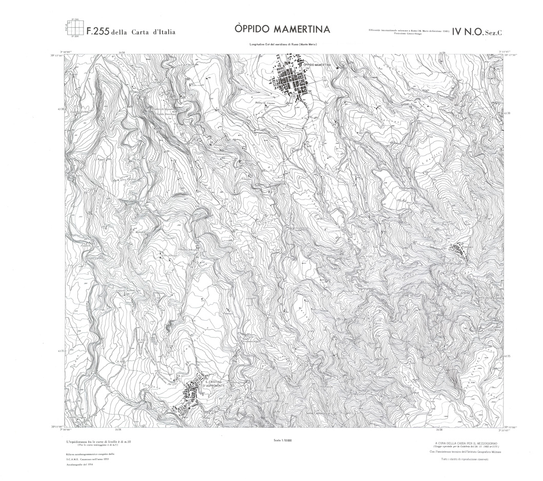(N:36705) CALABRIA  FOGLIO 255 IV NO SEZ C OPPIDO MAMERTINA (SE009465) Carte e stampe antiche: riproduzione a colori su carta (formato A1)