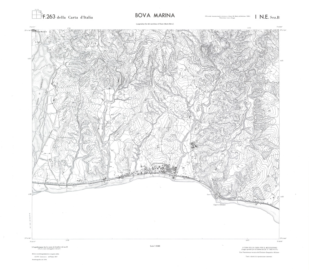 (N:36708) CALABRIA  FOGLIO 263 I NE SEZ B BOVA MARINA (SE009468) Carte e stampe antiche: riproduzione a colori su carta (formato A1)