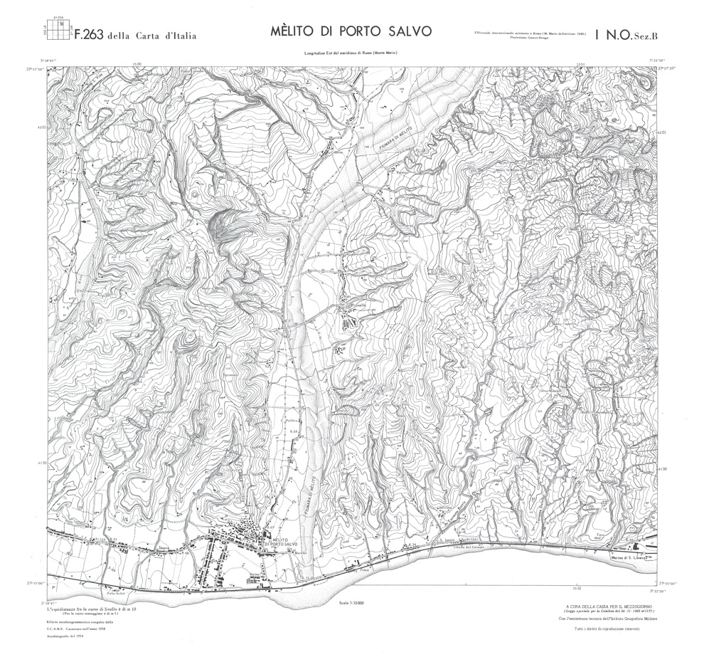 (N:36712) CALABRIA  FOGLIO 263 I NO  SEZ B MELITO DI PORTO SALVO (SE009472) Carte e stampe antiche: riproduzione a colori su carta (formato A1)