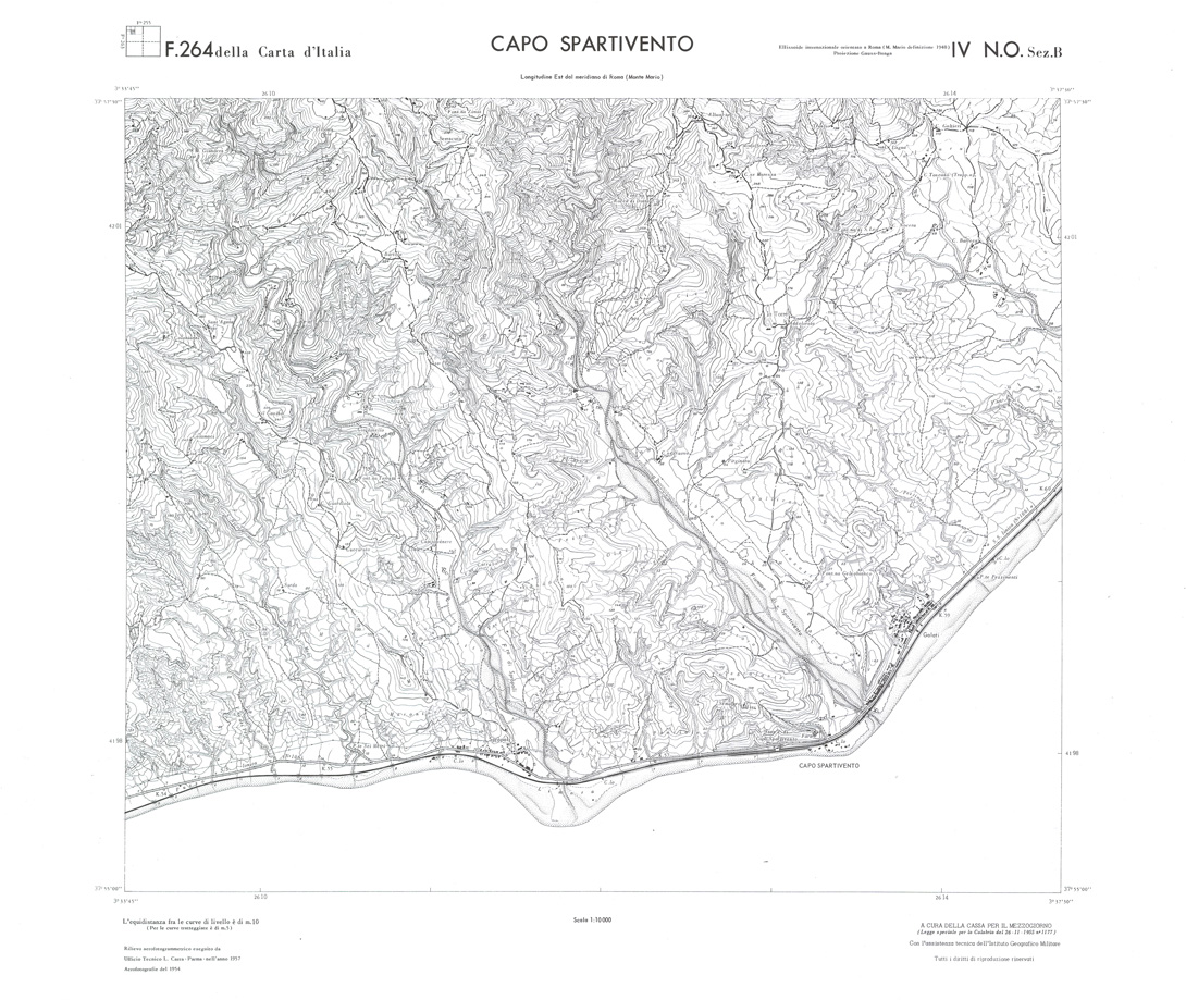 (N:36720) CALABRIA  FOGLIO 264 IV NO SEZ B CAPO SPARTIVENTO (SE009480) Carte e stampe antiche: riproduzione a colori su carta (formato A1)