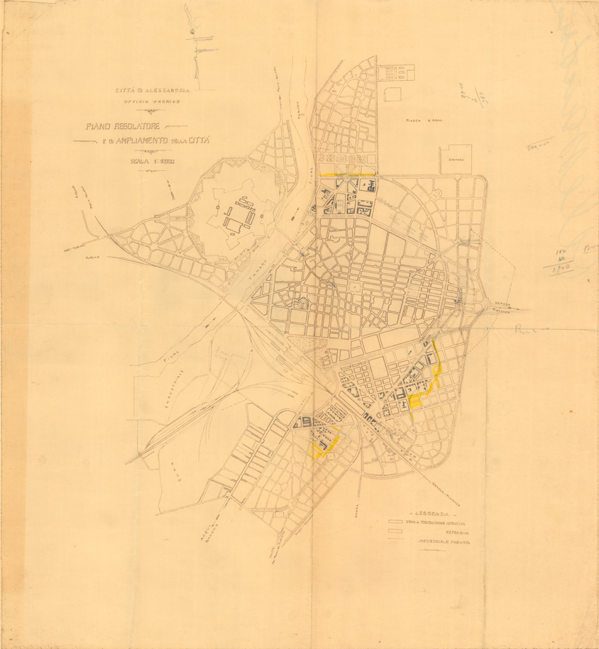 (N:36335) CITTA' DI ALESSANDRIA - PIANO REGOLATORE E DI AMPLIAMENTO DELLA CITTA' (SE009497) Carte e stampe antiche: riproduzione a colori su carta (formato A1)