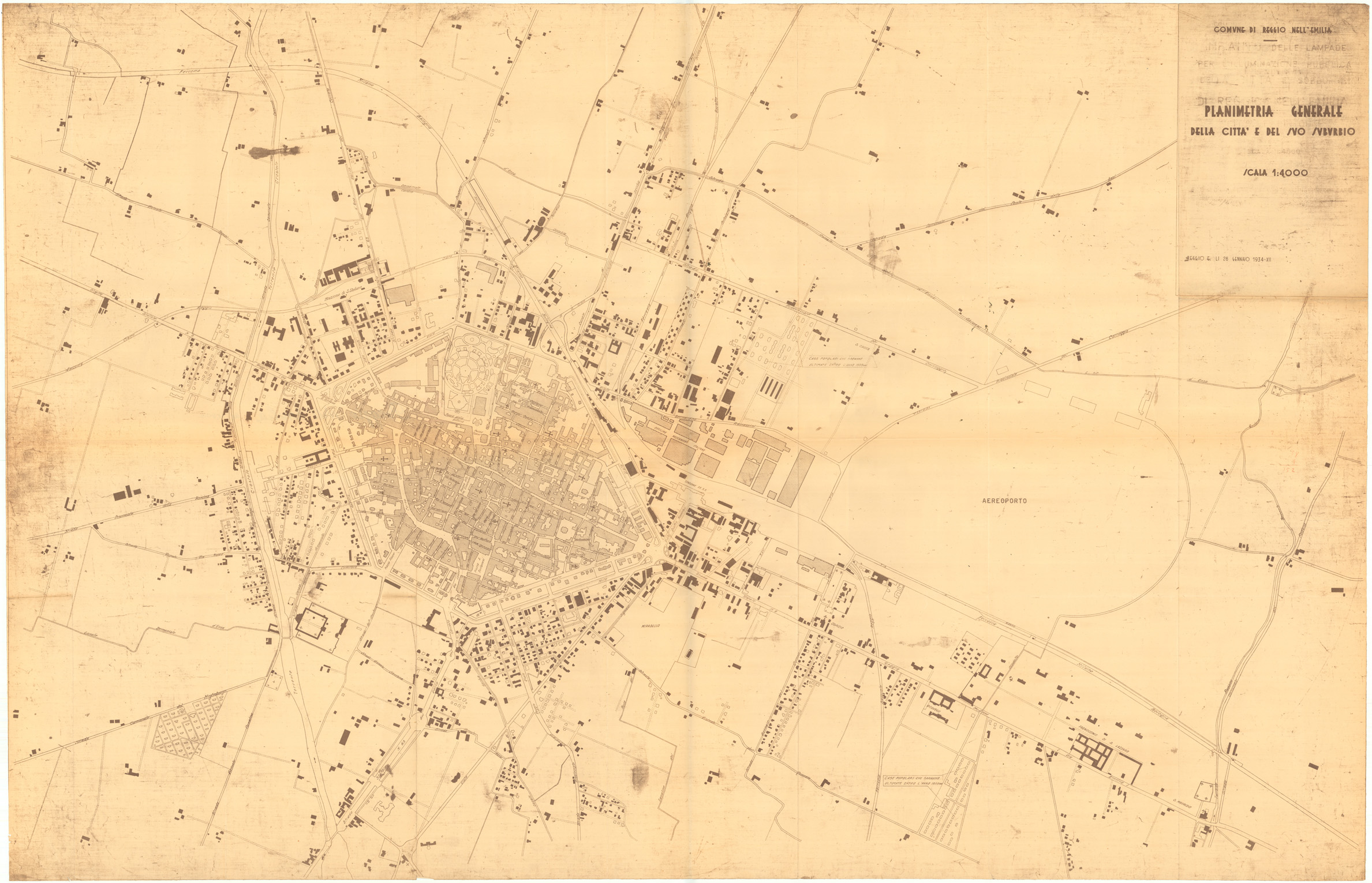 (N:36418) COMUNE DI REGGIO NELL'EMILIA - PLANIMETRIA GENERALE DELLA CITTA' E DEL SUO SUBURBIO (SE009529) Carte e stampe antiche: riproduzione a colori su carta (formato A1)