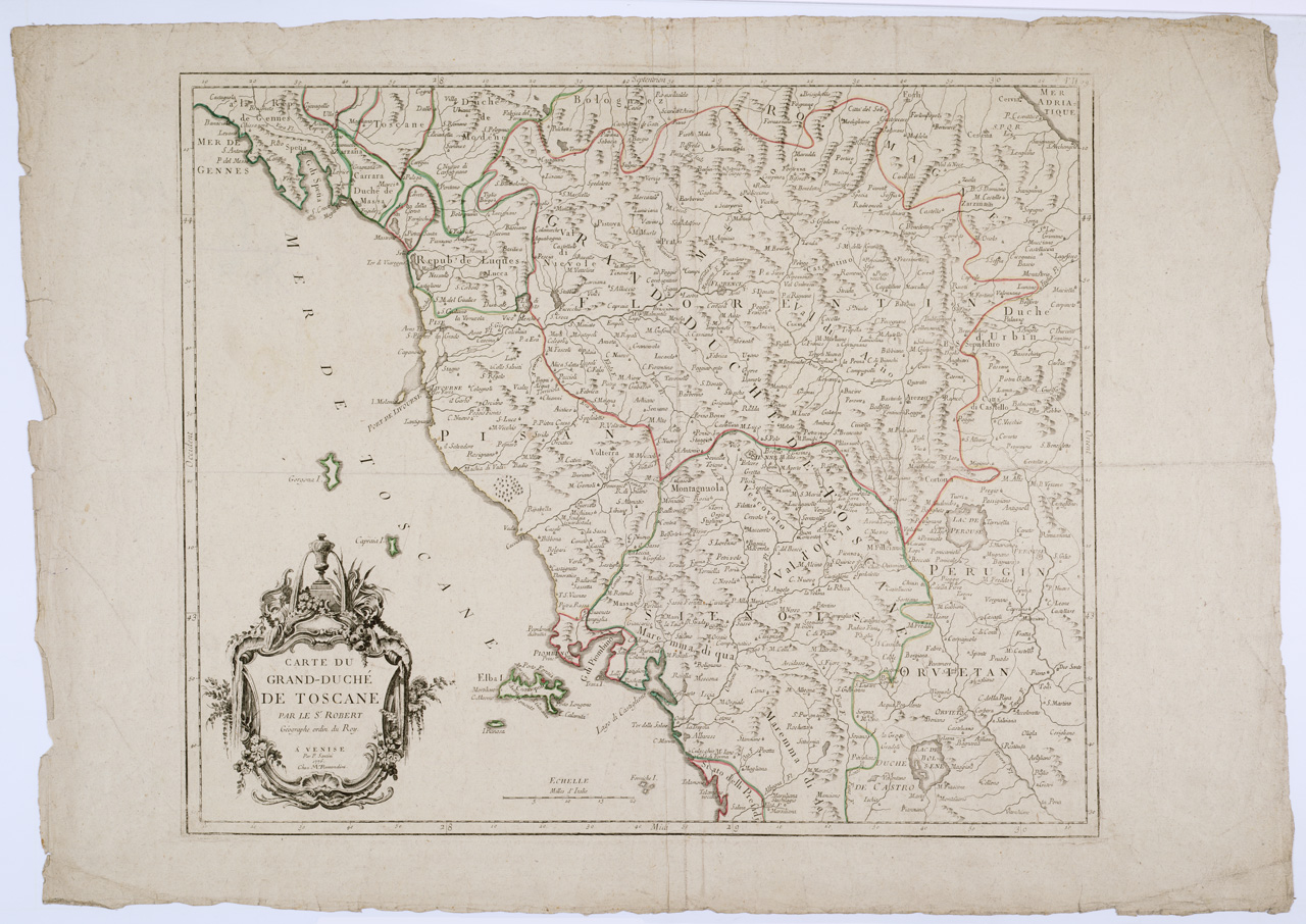 (N:8566) CARTE DU GRAND-DUCHE' DE TOSCANE PAR LE S.R ROBERT GEOGRAPHE ORDIN. DU ROY. A VENISE PAR P. SANTINI CHEZ M. REMONDINI - Toscana (B0000114) Carte e stampe antiche: riproduzione a colori su carta (formato A1)