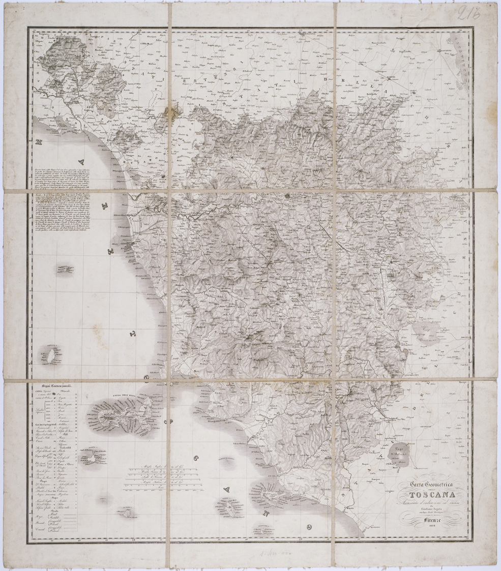 (N:5397) CARTA GEOMETRICA DELLA TOSCANA ACCRESCIUTA D'INDICAZIONI ED INCISA DA GIROLAMO SEGATO CON IP. E REALE PRIVILEGIO. FIRENZE - Bianconi n. 216 (B0000117) Carte e stampe antiche: riproduzione a colori su carta (formato A1)