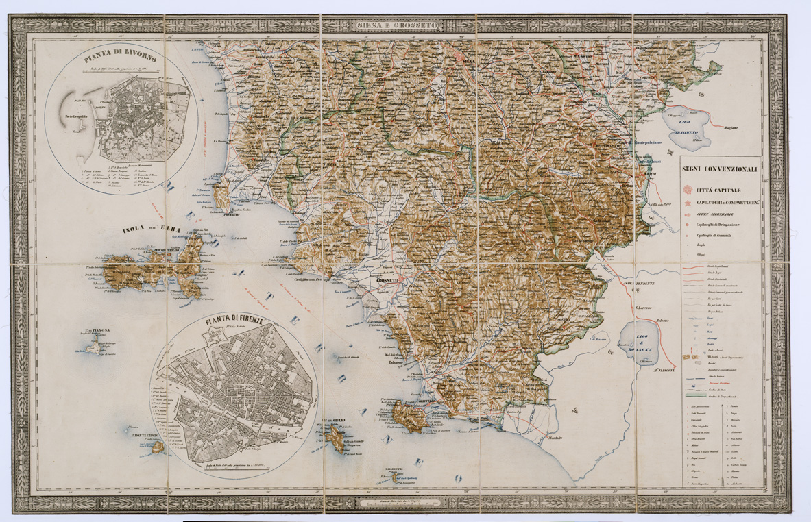 (N:16661) CARTA GENERALE DEL GRANDUCATO DI TOSCANA PROPRIETA' DELLA LIT. MILITARE - Coll. Pasqui n. 21 e 21 bis - Foglio Sud (B0000128) Carte e stampe antiche: riproduzione a colori su carta (formato A1)