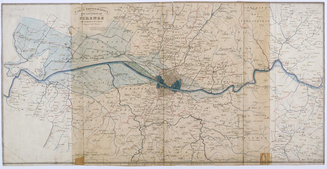 (N:692) CARTA TOPOGRAFICA DEI CONTORNI DI FIRENZE (B0000132) Carte e stampe antiche: riproduzione a colori su carta (formato A1)