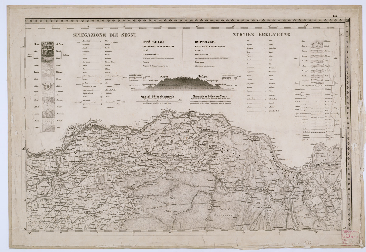 (N:8151) CARTA TOPOGRAFICA DELLO STATO PONTIFICIO E DEL GRAN-DUCATO DI TOSCANA - segni convenzionali - Tavola F. 6 (B0000189) Carte e stampe antiche: riproduzione a colori su carta (formato A1)