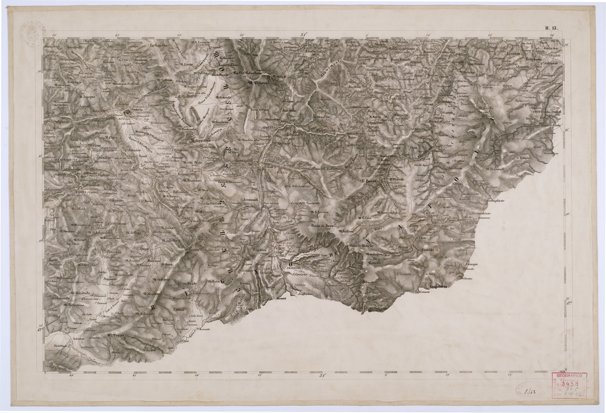 (N:8168) CARTA TOPOGRAFICA DELLO STATO PONTIFICIO E DEL GRAN-DUCATO DI TOSCANA - Tavola H. 13 (B0000209) Carte e stampe antiche: riproduzione a colori su carta (formato A1)